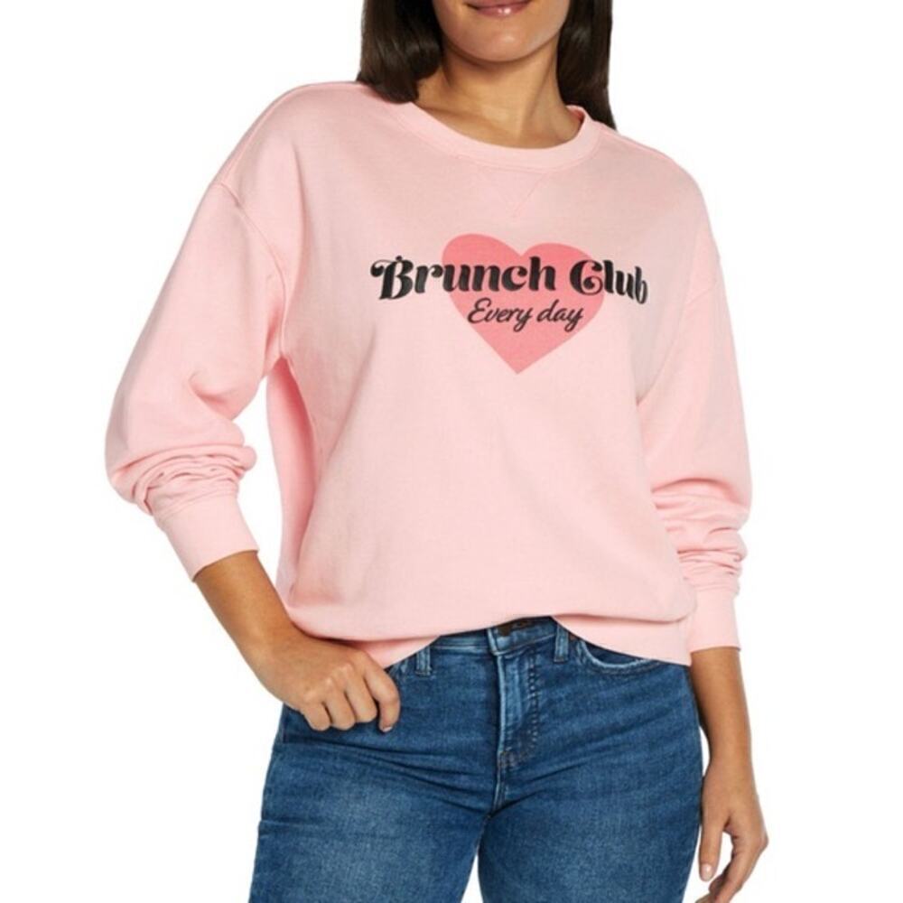 ☀️Wildfox Graphic Crewneck “Brunch Club Everyday” Pink Sweatshirt Size M NWT